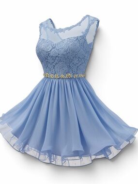 NWT Light Blue Lace & Tulle Party Dress with Floral Waist Size 11-12 Juniors